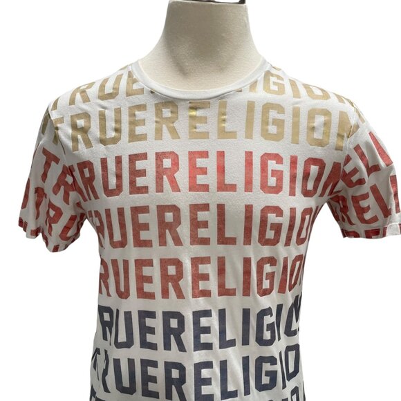 True Religion Graphic Logo T-Shirt M Casual Streetwear All-Over Graphic Trendy - Picture 7 of 8